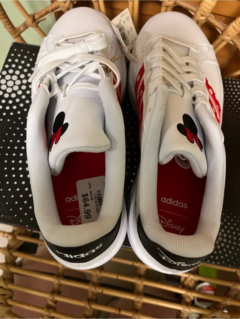 Adidas Disney White Sneakers with Red Polka Dot Stripes - Picture 6 of 7
